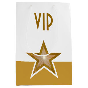 Gold Star print VIP gold white medium Gift Bag
