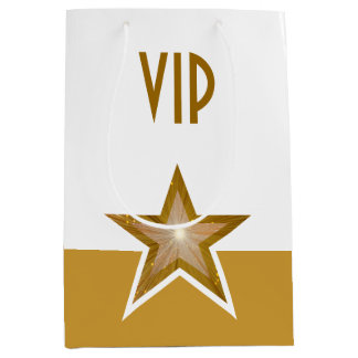 Gold Star print VIP gold white medium Gift Bag