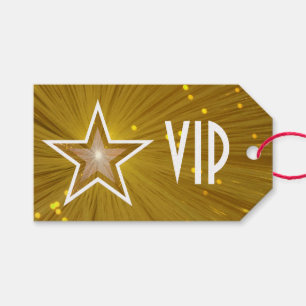 Gold Star print VIP white text gift tags