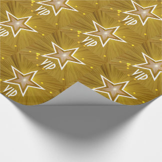 Gold Star print VIP white text Wrapping Paper