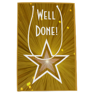 Gold Star print Well Done gift bag medium