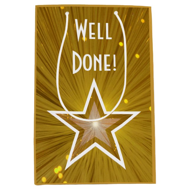 Gold Star print Well Done gift bag medium (Front)