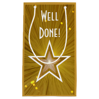 Gold Star print Well Done gift bag small