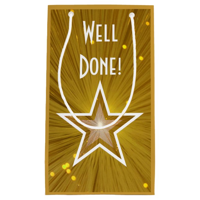 Gold Star print Well Done gift bag small (Front)