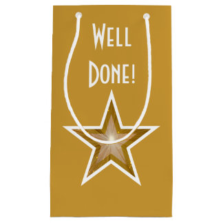 Gold Star print Well Done gold gift bag small