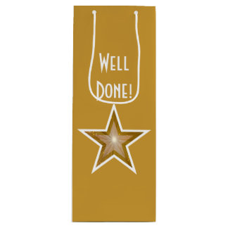 Gold Star print Well Done gold gift bag wine