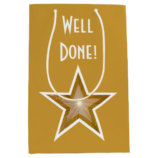 Gold Star print Well Done gold medium Gift Bag