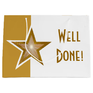 Gold Star print Well Done gold white large Gift Bag