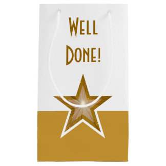 Gold Star print Well Done gold white small Gift Bag