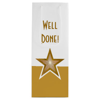 Gold Star print Well Done! gold white wine Gift Bag