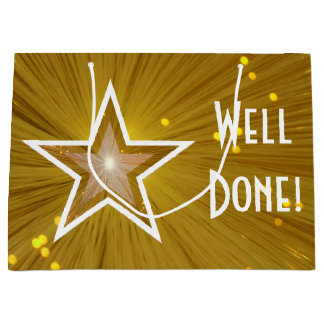 Gold Star print Well Done white large Gift Bag
