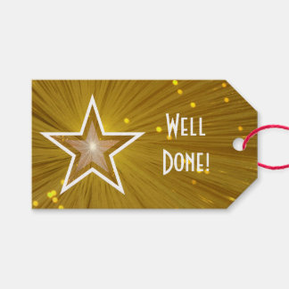 Gold Star print Well Done white text gift tags