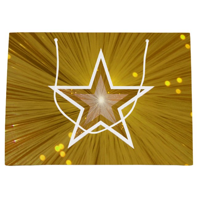 Gold Star print white gift bag large (Front)