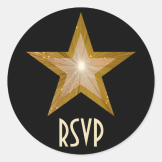 "Gold" Star RSVP round sticker black