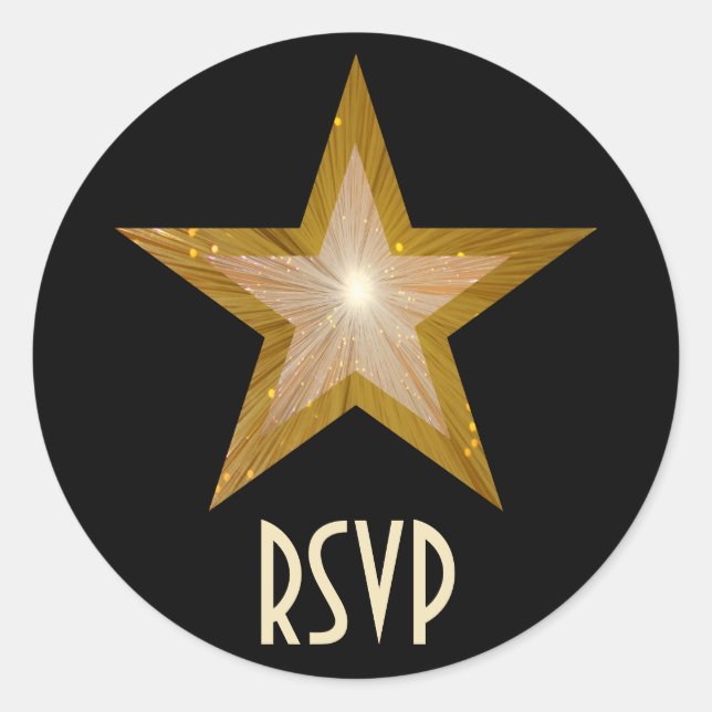 "Gold" Star RSVP round sticker black (Front)