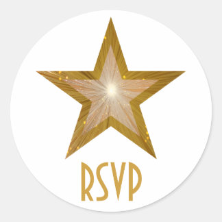 "Gold" Star RSVP round sticker white