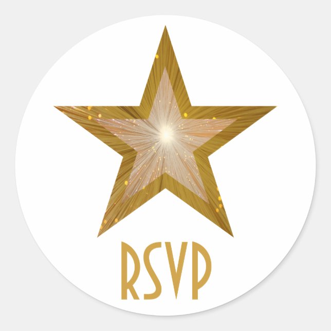 "Gold" Star RSVP round sticker white (Front)