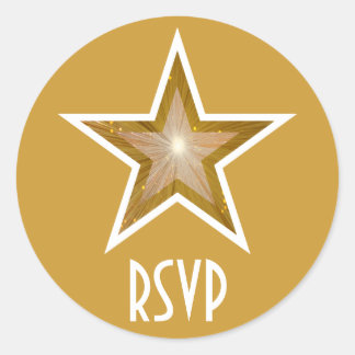 "Gold" Star RSVP round sticker yellow