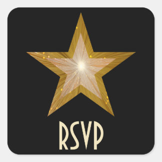 "Gold" Star RSVP square sticker black