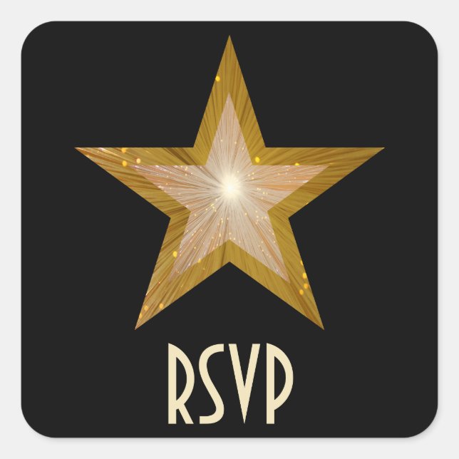 "Gold" Star RSVP square sticker black (Front)