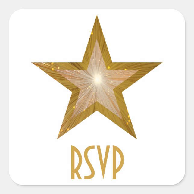 "Gold" Star RSVP square sticker white (Front)