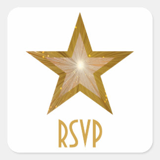 "Gold" Star RSVP square sticker white