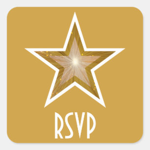 "Gold" Star RSVP square sticker yellow