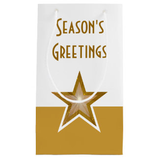 Gold Star Season's Greetings gold white small Gift Bag