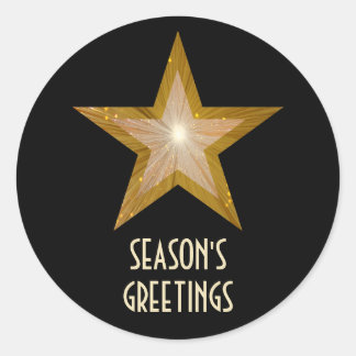 Gold Star 'Season's Greetings' round sticker black
