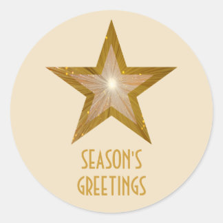 Gold Star 'Season's Greetings' round sticker cream