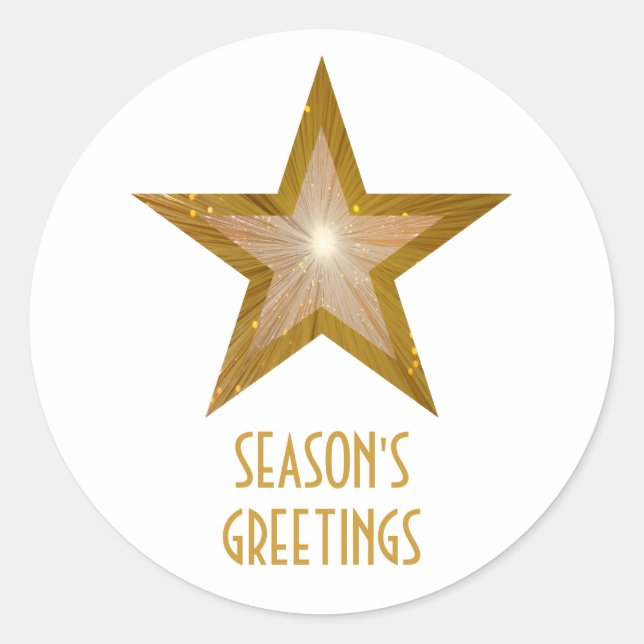 Gold Star 'Season's Greetings' round sticker white (Front)