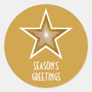 Gold Star Season's Greetings round sticker yellow