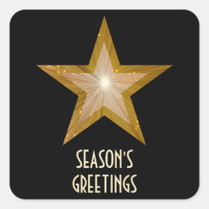 Gold Star Season's Greetings square sticker black