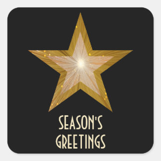 Gold Star Season's Greetings square sticker black