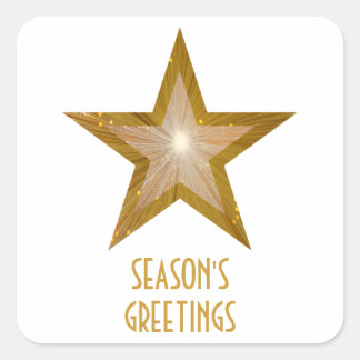 Gold Star Season's Greetings square sticker white