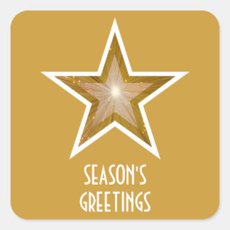 Gold Star Season's Greetings square sticker yellow