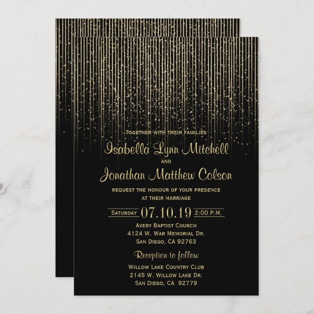 Gold Star Shower and Black Wedding Design Invitation (Front/Back)