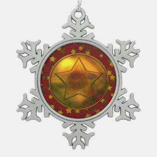 Gold Star Snowflake Pewter Christmas Ornament