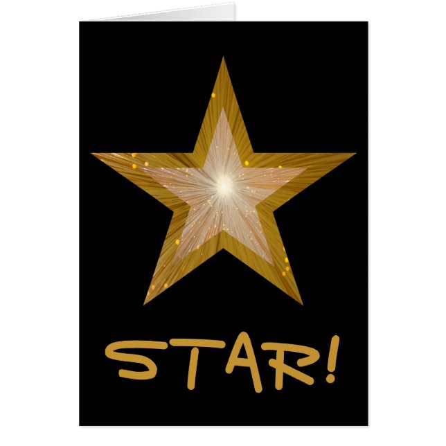 Gold Star 'STAR!' 'Happy Birthday' card black (Front)