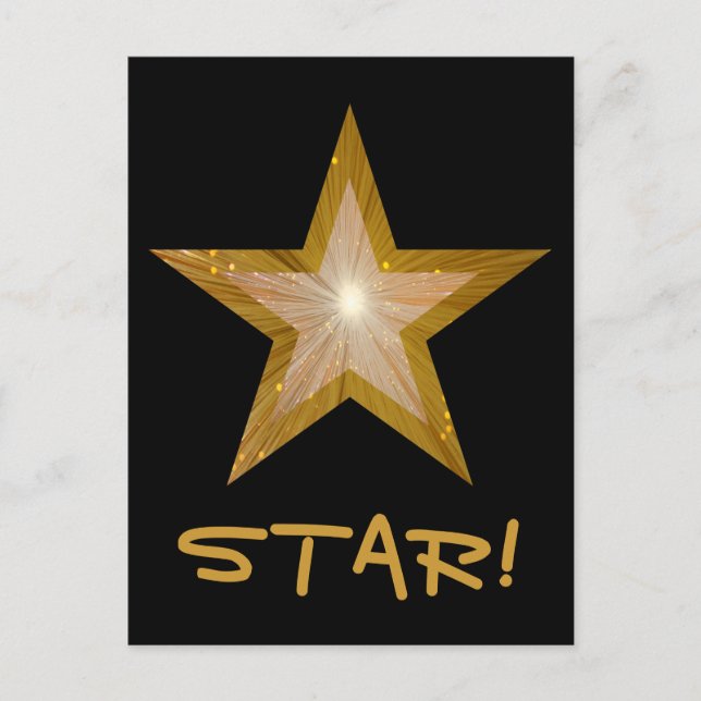 Gold Star 'STAR!' postcard black (Front)