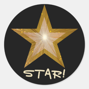 "Gold" Star 'STAR!' round sticker black