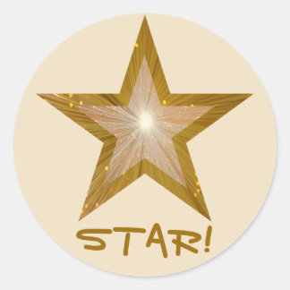 "Gold" Star 'STAR!' round sticker cream