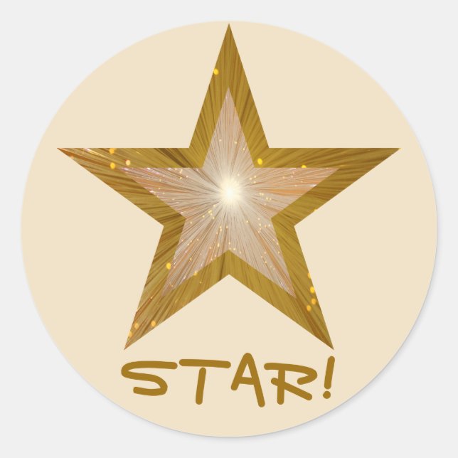 "Gold" Star 'STAR!' round sticker cream (Front)