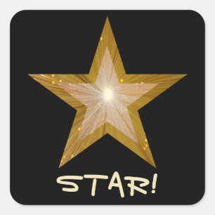 "Gold" Star 'STAR!' square sticker black