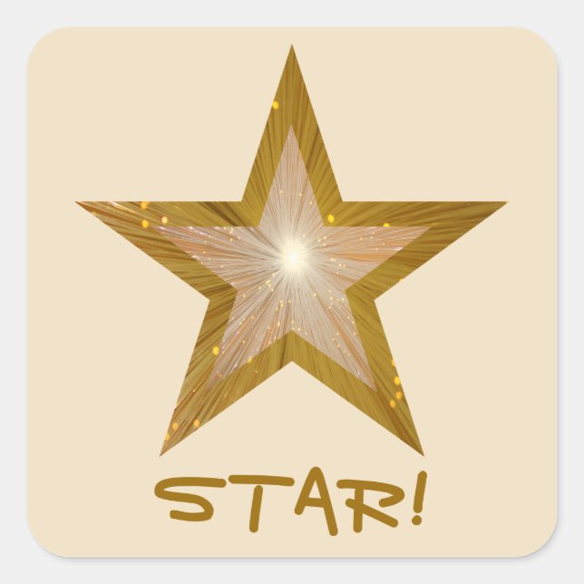 "Gold" Star 'STAR!' square sticker cream (Front)