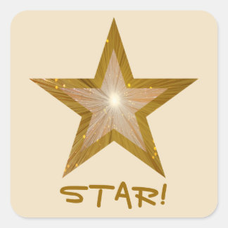 "Gold" Star 'STAR!' square sticker cream