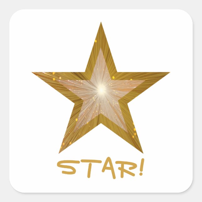 Gold Star 'STAR!' square sticker white (Front)