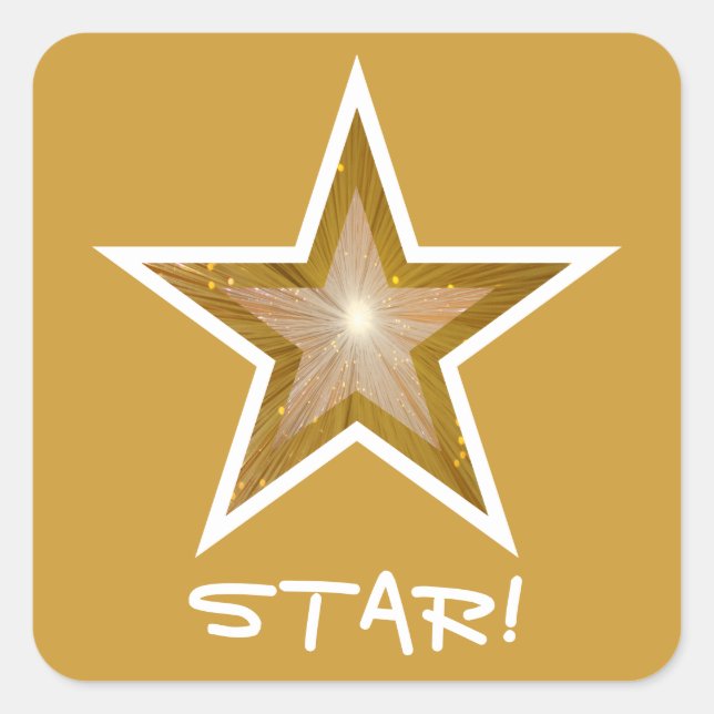 "Gold" Star 'STAR!' square sticker yellow (Front)