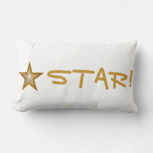 "Gold" Star 'STAR!' throw pillow lumbar white