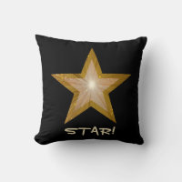 "Gold" Star 'STAR!' throw pillow square black